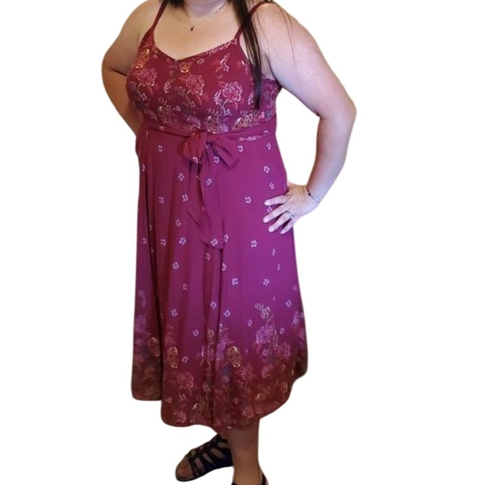 Torrid Womens Plus Size 28/30 Burgundy Floral Sugar Skull Maxi Dress 5X - Picture 9 of 9